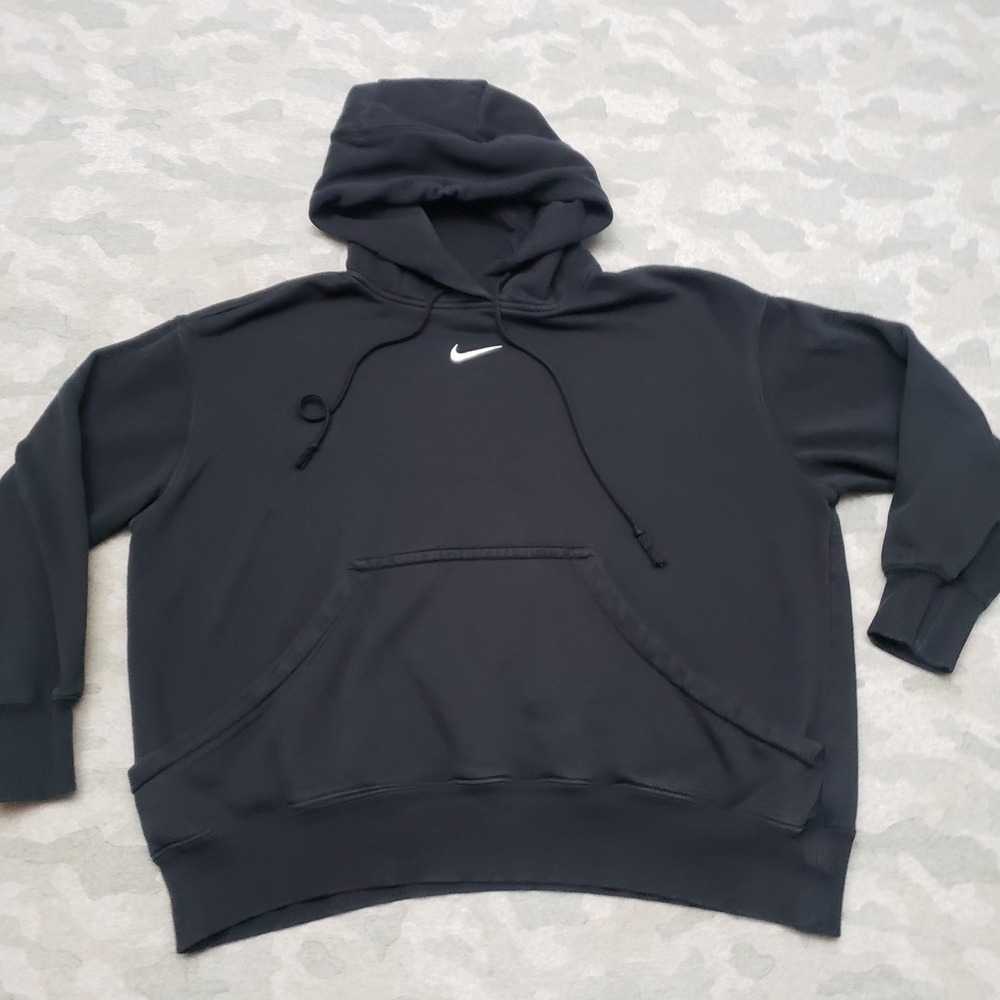 Nike Sweatshirt Womens Medium Black Pullover Hoodie Center Swoosh Embroidered